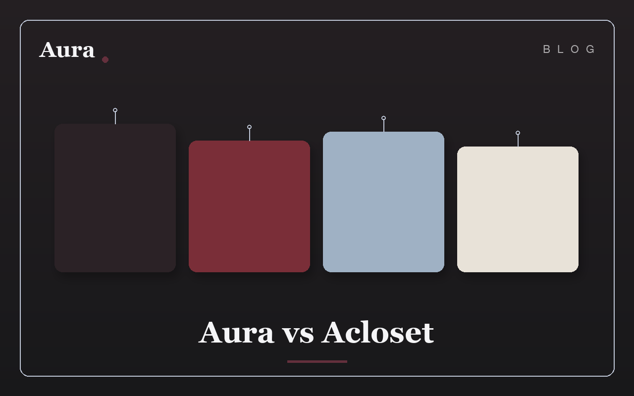 Palette de couleurs évoquant un comparatif Aura et Acloset